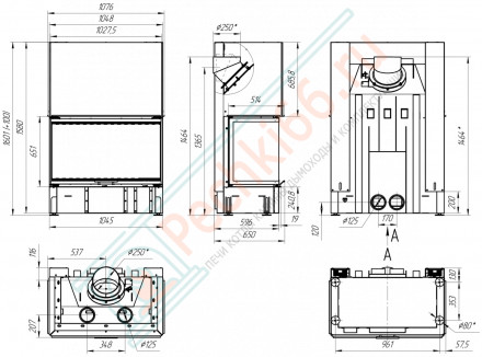 Топка Дельта 1000 B три стекла принтинг черный шамот (Экокамин)