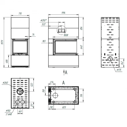 Камин Родос 900 ГРАФИТ, шамот черный (ЭкоКамин)