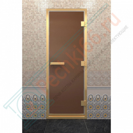 Стеклянная дверь для хамама в золотом профиле, бронза матовая 210х90 (по коробке) (DoorWood)