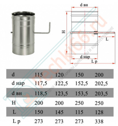 Задвижка без изол (НЕРЖ-321/0,8) d-250 (Дымок-Lux)