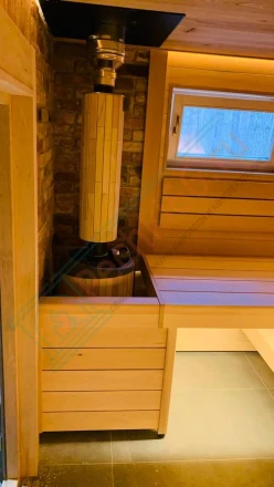 Печь банная ProMetall Атмосфера L, в ламелях "Окаменевшее дерево" под ключ (монтаж 07.2024)