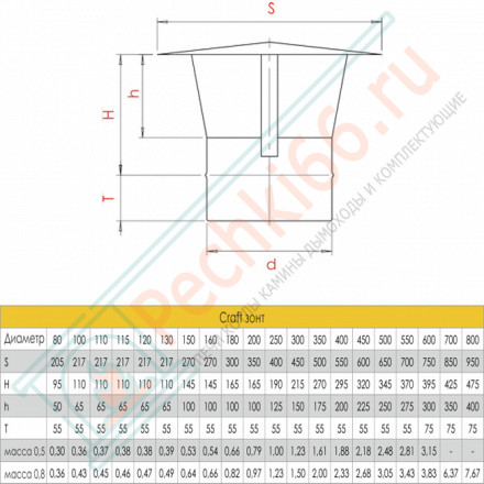 Зонт (AISI-316L/0,8/ЭМАЛЬ) d-250 (Craft-HF-P)