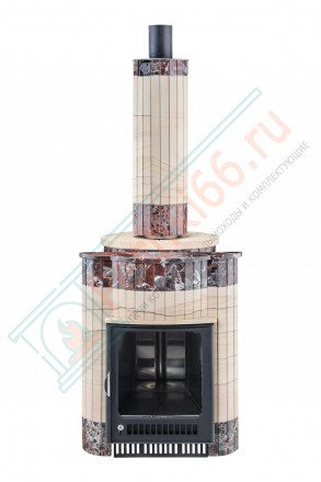 Дровяная банная печь Ферингер Малютка ПФ "Окаменевшее дерево перенесённый рисунок + Россо Леванте" до 18 м³