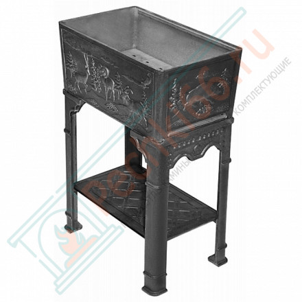 Чугунный мангал литой Красная книга-3, с полкой (Литтех)