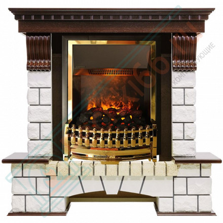 Каминокомплект электрический Pierre Luxe угловой - Темный дуб / Белый (Высота 1050мм) с очагом Atherton (Dimplex