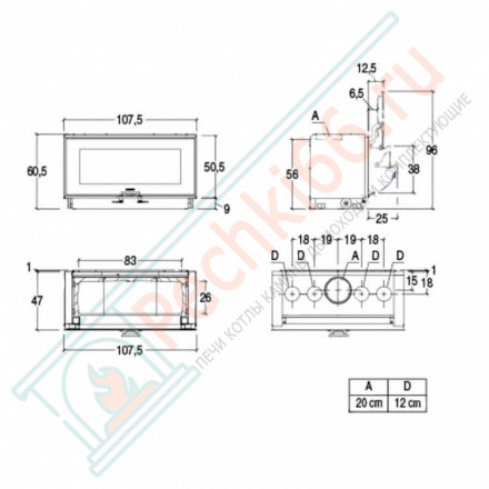 Стальная топка MC 105/48 BL (Piazzetta) 12,2 кВт