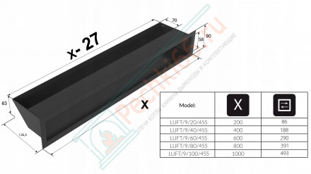 Решетка 9X100 черная LUFT/9/100/45S/C (Kratki)
