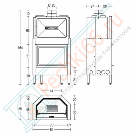 Стальная топка HT 600 с хромированной дверцей (Piazzetta) 10 кВт