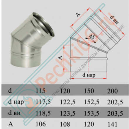 Отвод 45° без изол (НЕРЖ-321/0,5) d-250 (Дымок-Lux)